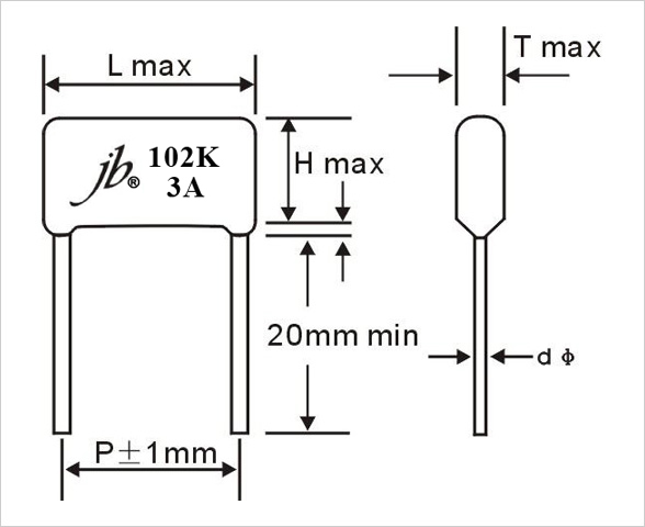 JFP - High Voltage Metallized Polypropylene Film Capacitor Drawing