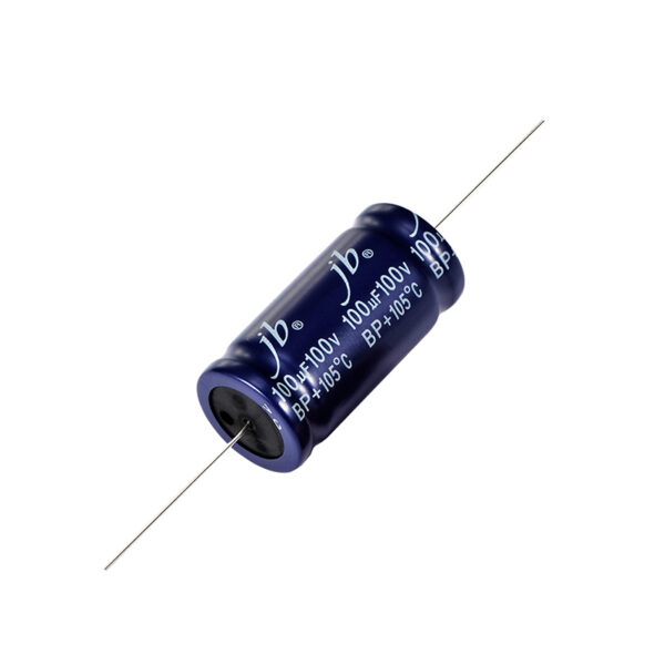 Axial Aluminum Electrolytic Capacitors designed for efficient energy storage in compact applications, featuring a wide capacitance range from 1µF to 22,000µF and voltage ratings from 6.3V to 500V. These capacitors offer low equivalent series resistance (ESR) and high ripple current capability, ensuring reliable performance in power supply circuits and audio systems. With a lifespan of up to 1000 hours at 105°C, they are ideal for use in various electronic devices and applications.