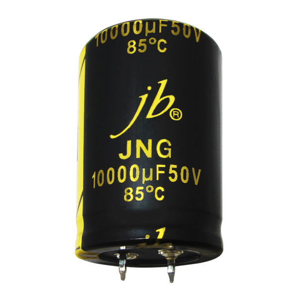 JNG - 5000H at 85°C Snap-in Aluminum Electrolytic Capacitors featuring a compact design for space-constrained applications, offering a lifespan of 5000 hours at 85°C. These capacitors are optimized for high ripple current and are suitable for PCB mounting, with voltage ratings ranging from 10V to 450V and capacitance values from 10μF to 2200μF, ensuring reliable performance in power supply circuits.