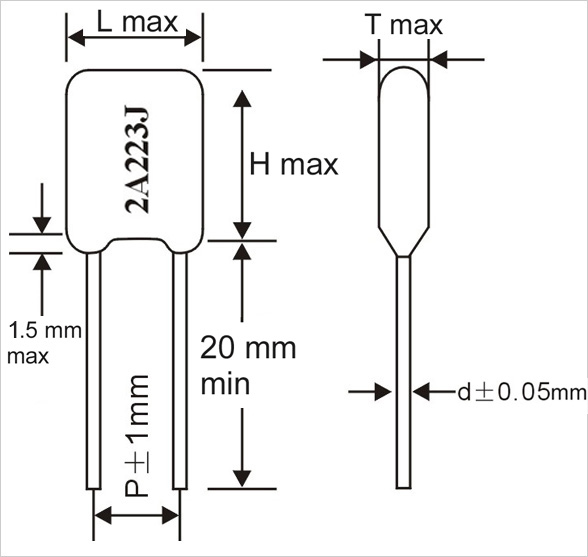 JFA - Mylar Polyester Film Capacitor Drawing