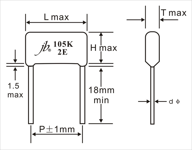 JFB - Metallized Polyester Film Capacitor Drawing