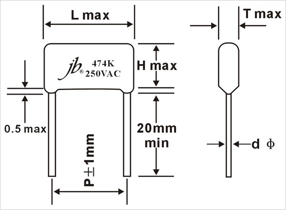 JFC - Metallized Polyester Film Capacitor (VAC) Drawing