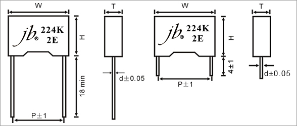 JFD - Box Type Metallized Polyester Film Capacitor Drawing