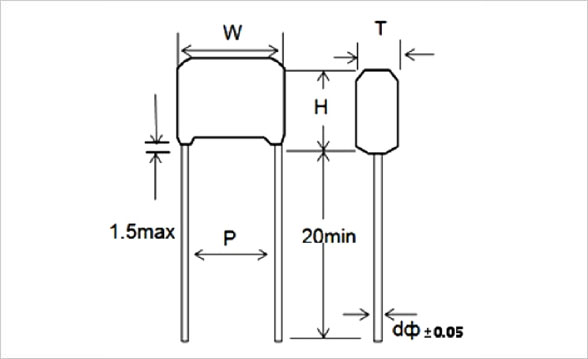 JFH - Subminiature Size Metallized Polyester Film Capacitors Drawing