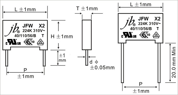 JFWT - X2 Met Polypropylene Film Capacitor - 85 Â°C / 85 % RH Temperature Humidity Bias Drawing