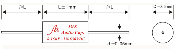 JGX - Gold Copper Tube and Film Metallized Polypropylene Capacitors - Axial Drawing