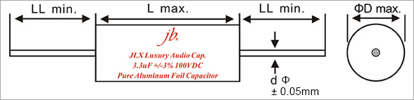 JLX - Luxury Aluminum Foil and Film Metallized Polypropylene Capacitors - Axial Drawing