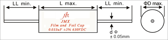 JMX - Music Aluminum Foil and Film Metallized Polypropylene Capacitors - Axial Drawing