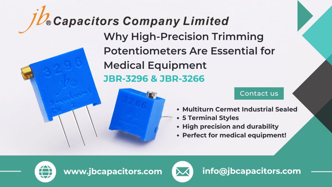 High precision trimming potentiometers JBR-3296 & JBR-3266 by jb Capacitors, essential components for medical equipment, ensuring stability and accuracy in diagnostic devices.